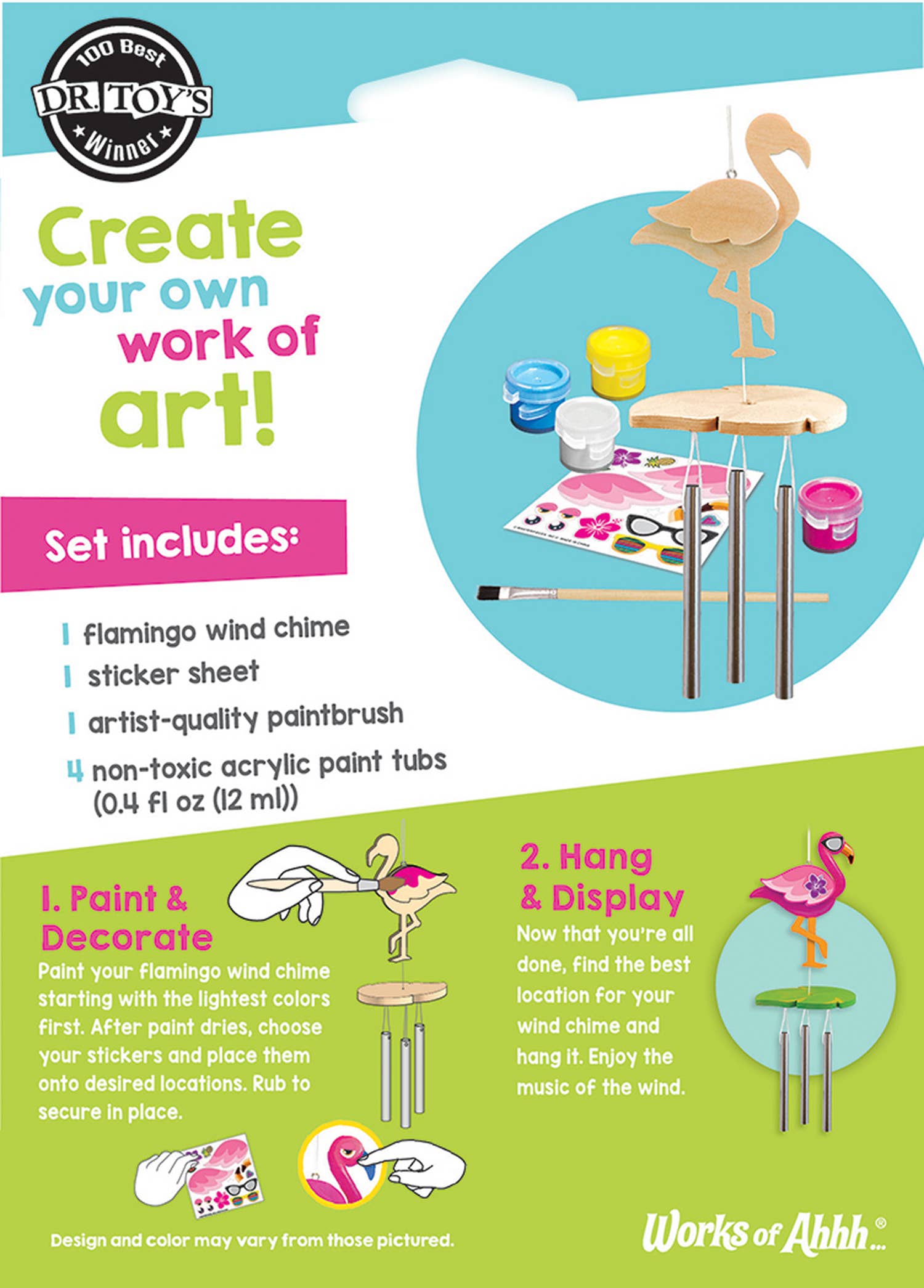 Masterpieces Puzzles - Wholesale DIY Craft Kit - Kids - Flamingo Wind Chime Wood Paint Set2