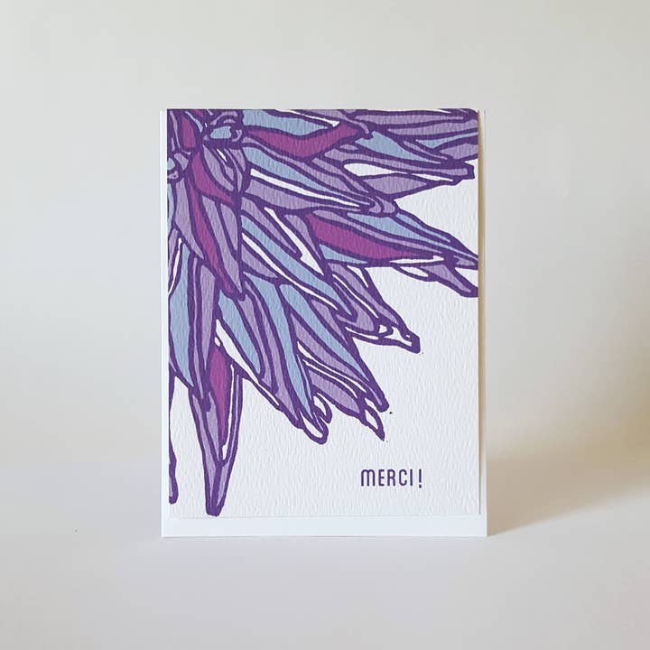 Merci Purple Dahlia Thanks You Greeting Card for wholesale by Little Green