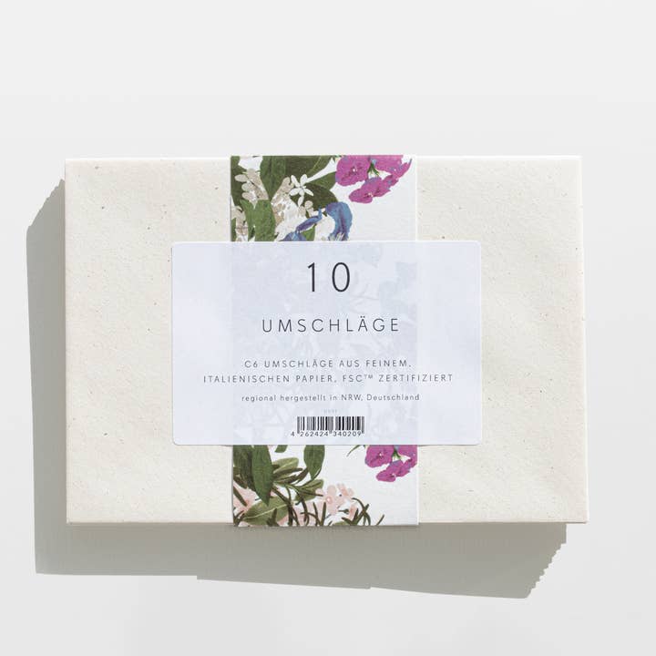 Set di 10 buste in carta italiana crema a pois per la vendita all'ingrosso da parte di Wildblumen Atelier