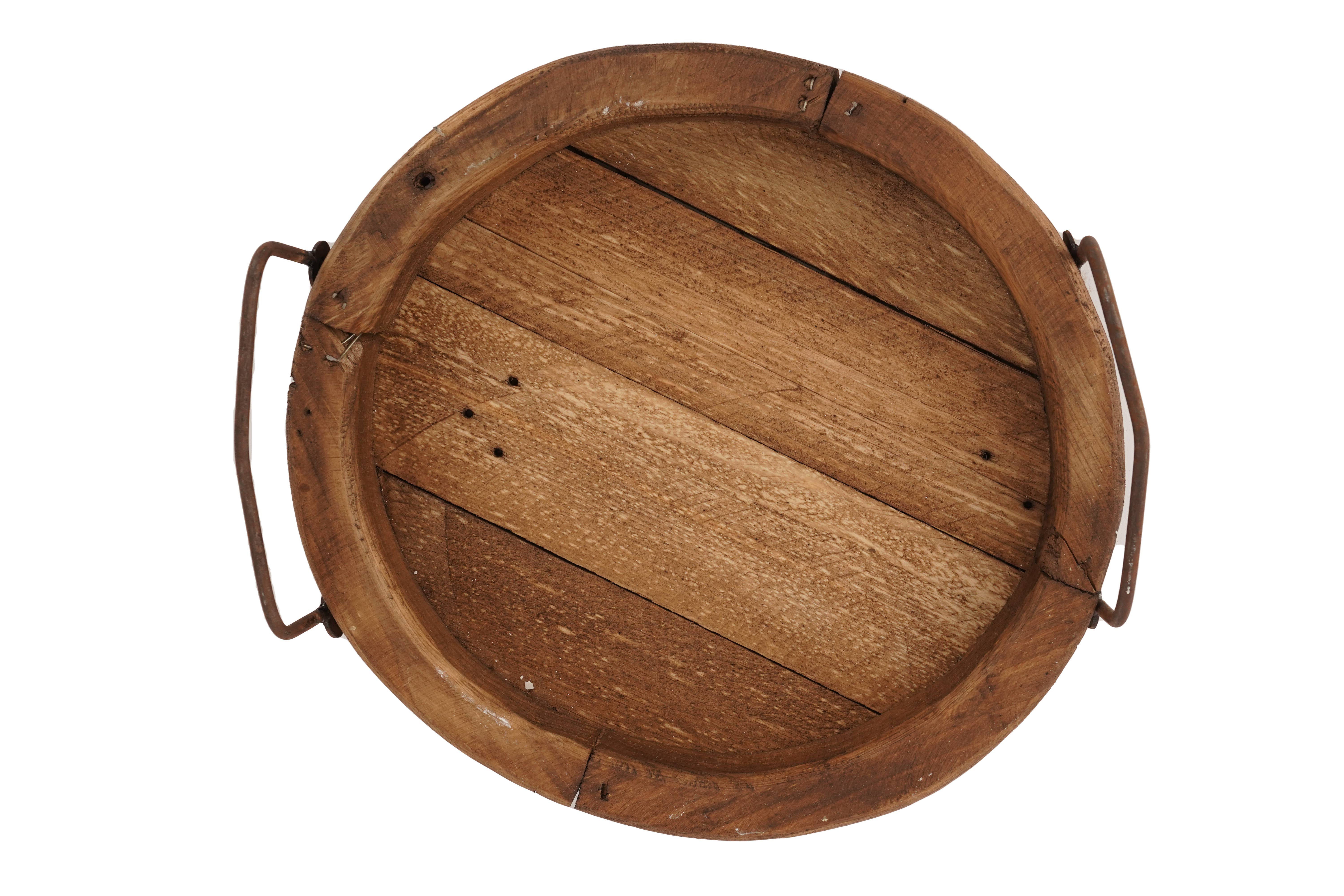 My Amigos Imports - Wholesale Decorative Tray - Round Farmhouse-Reclaimed Wood Tray With Handles-12 in-Waxed4