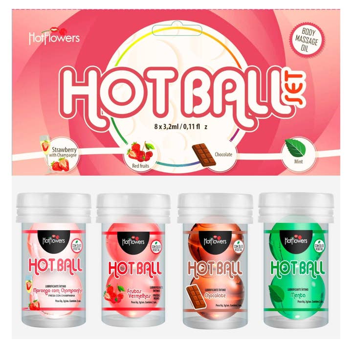 Kit de Boules Aromatisées – 4 Arômes : Fraise Champagne, Menthe, Chocolat & Fruits Rouges – Boules d'Huile de Massage – Perles de Massage Douces pour la Peau - 2 Unités Chacune pour la vente par HOT FLOWERS