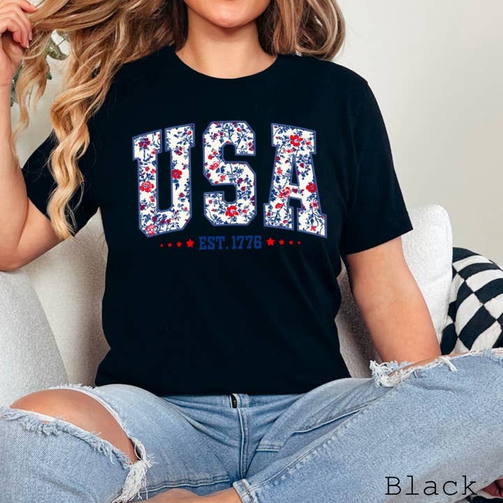 Shoppe SHC – wholesale T-shirt (graphic) – women's – July 4th Graphic Tee | Floral USA | Bella Canvas 14