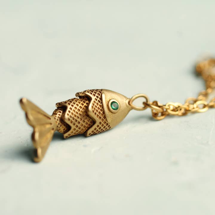 Gold Moving Fish Necklace for wholesale by Silk Purse, Sow's Ear