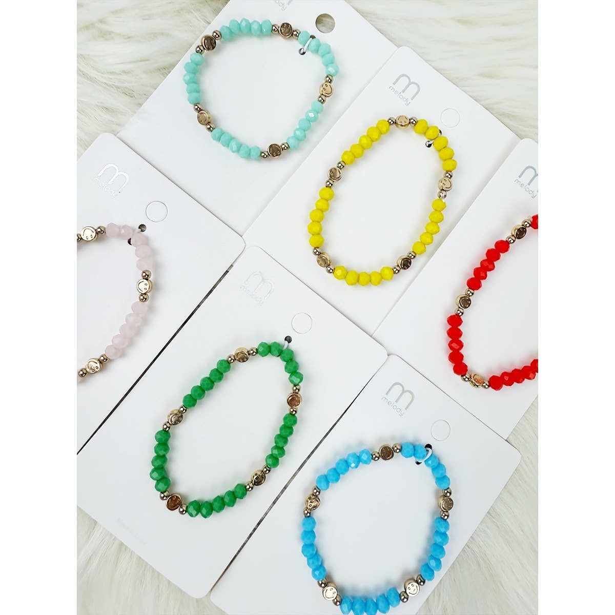 MIX COLOR Cute Smiley Charm Coloful Bead  Bracelet for wholesale on Faire6