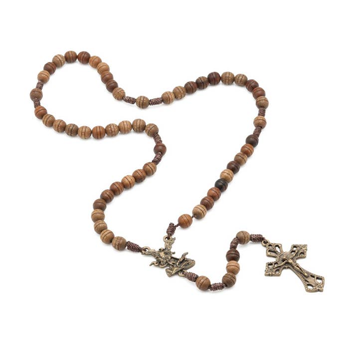 Oremus Mercy - Wholesale Prayer Beads Necklace - St. Michael Wooden Rosary 16”