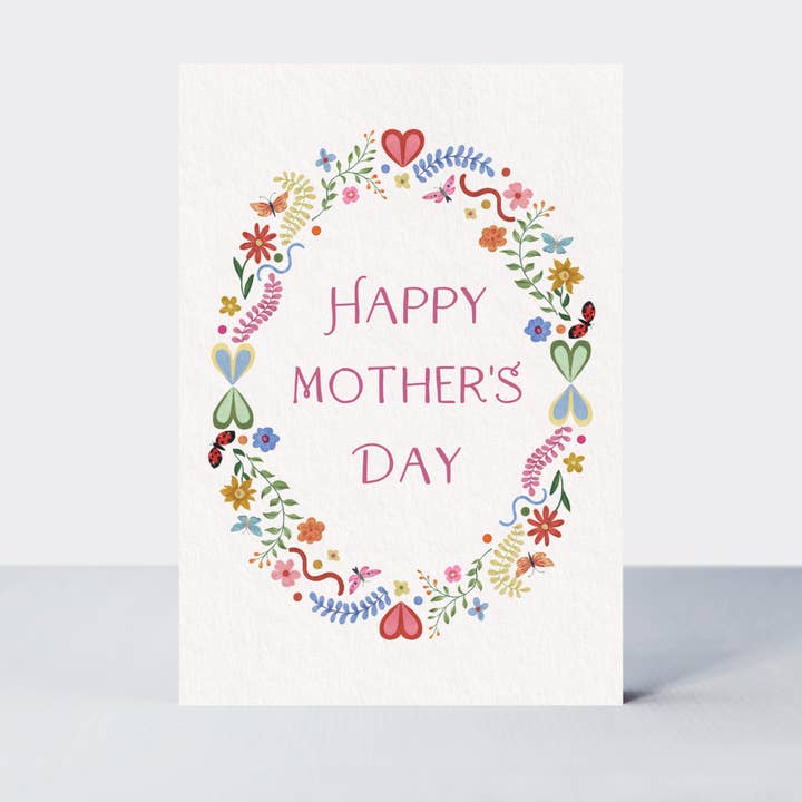 Folklore Happy Mother's Day Floral Foliage Wreath Card for wholesale by Petimo