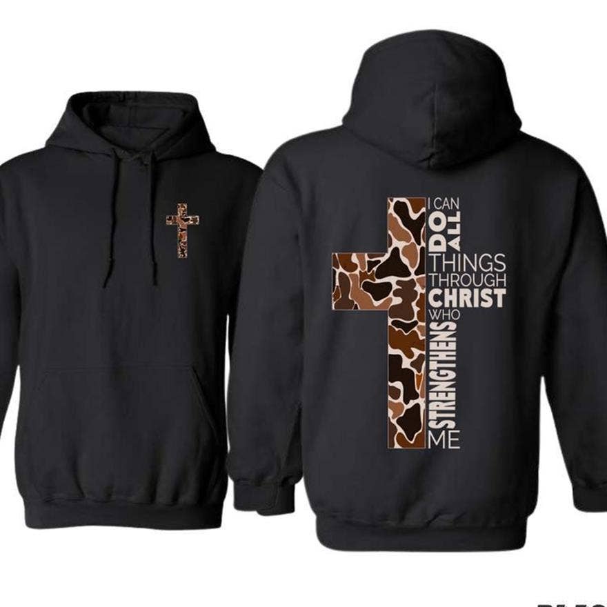 TheKingShirt - Wholesale Graphic Sweatshirt - Women's - Christian 2-Sided Hoodie Camo Cross Design Philippians Verse0