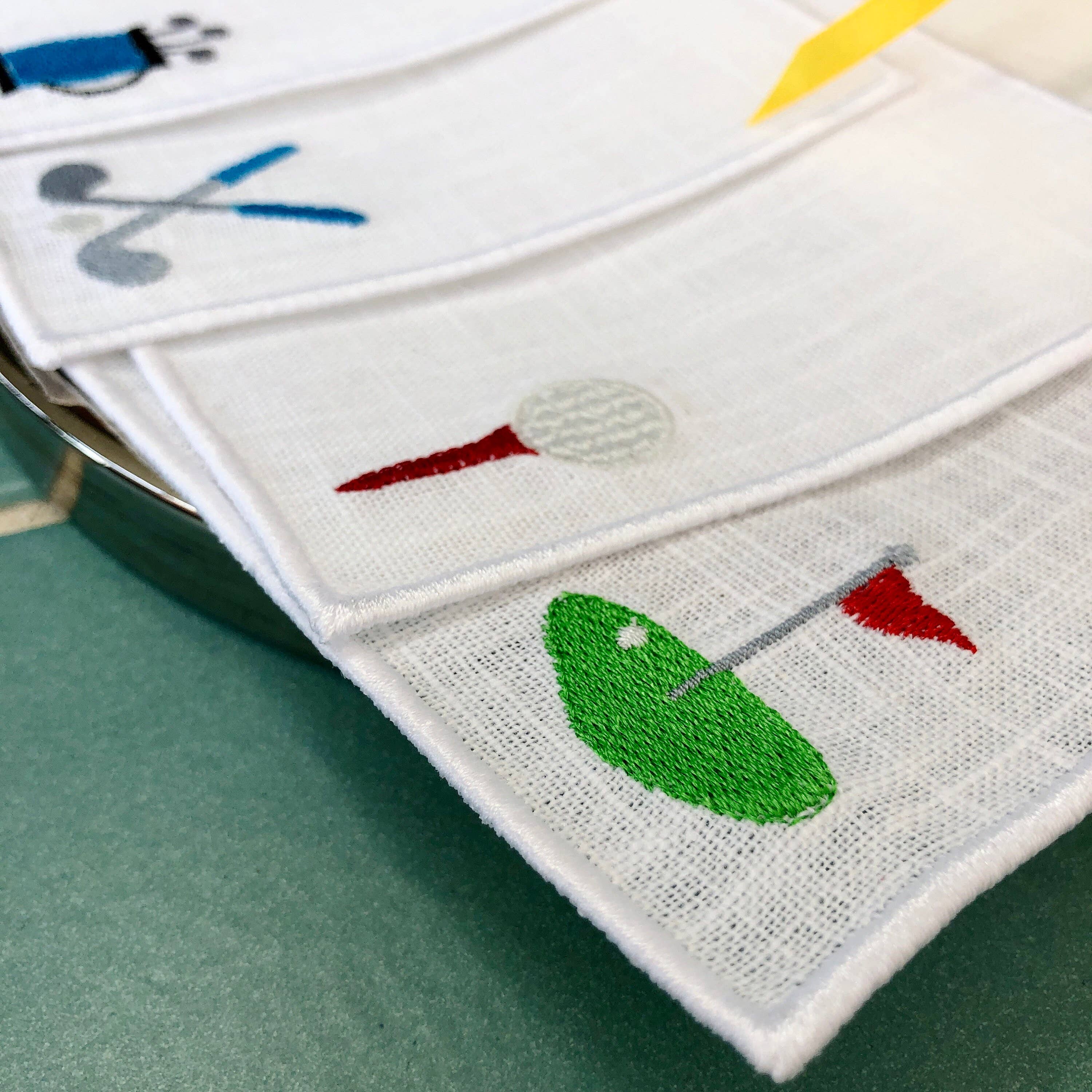 Belle Linen - Vendita all'ingrosso Tovaglioli da tavola in stoffa - Set di 4 tovaglioli da cocktail ricamati regalo per golfisti8