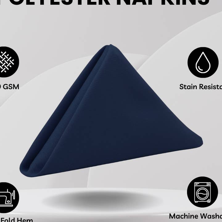 20 inch Polyester Cloth Napkins Navy Blue (Pack of 10) for wholesale by YOUR CHAIR COVERS