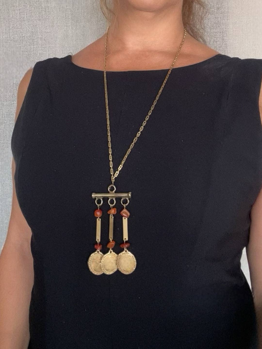 Gloria Mago - Wholesale Pendant/Charm Necklace - Long Carina necklace with vintage charms in gold-plated brass1