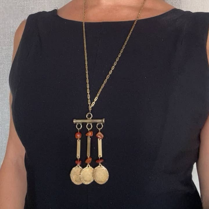 Gloria Mago - Wholesale Pendant/Charm Necklace - Long Carina necklace with vintage charms in gold-plated brass1