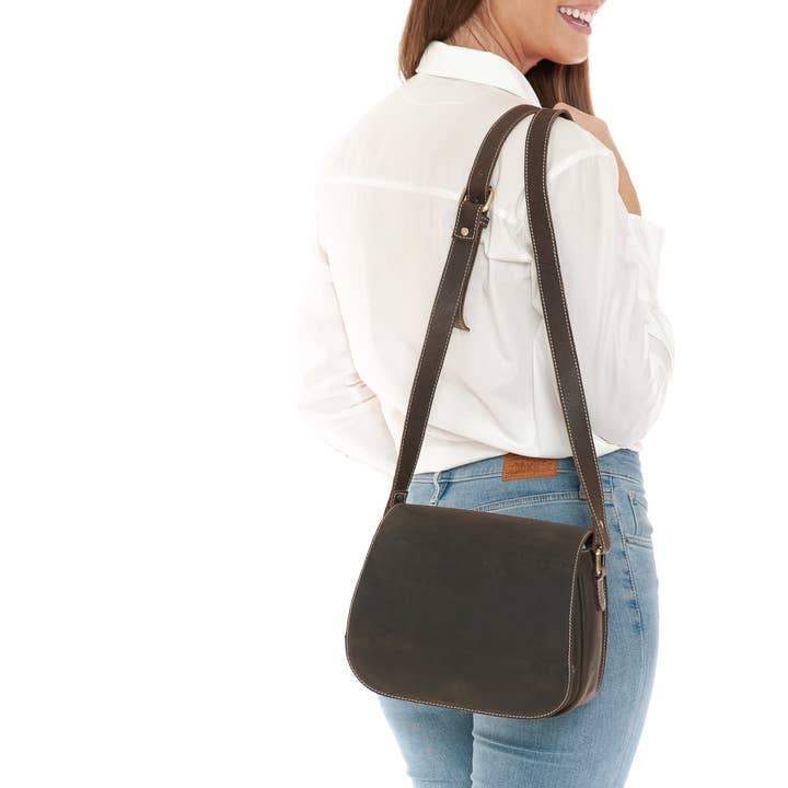 Leather Impressions Inc - Wholesale Crossbody Bag - Women's - Hunter Leather Flap Over Saddle Bag6