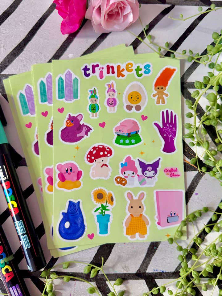 Trinkets - A6 Sticker Sheet for wholesale by Crafted in chaos