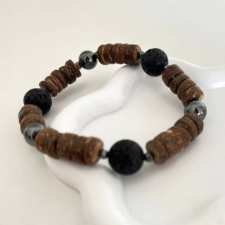 VIE - Wholesale Beaded bracelet - Coconut Rondelle Beads Bracelet, with Oil Diffuser Lava Rock3