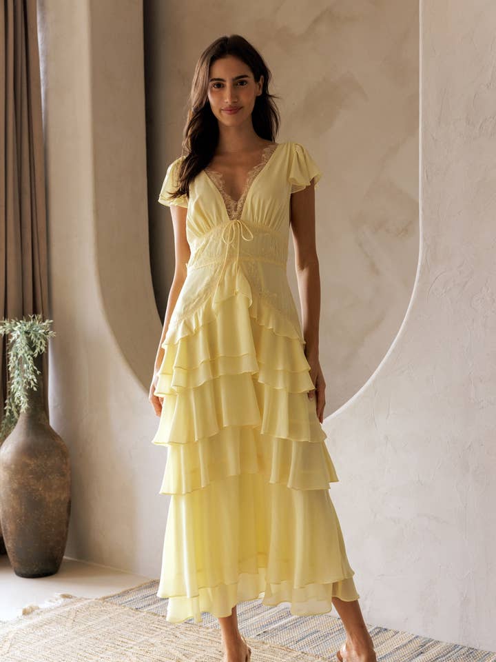 JD7934-2 - TIERED RUFFLE MIDI DRESS for wholesale by STORIA