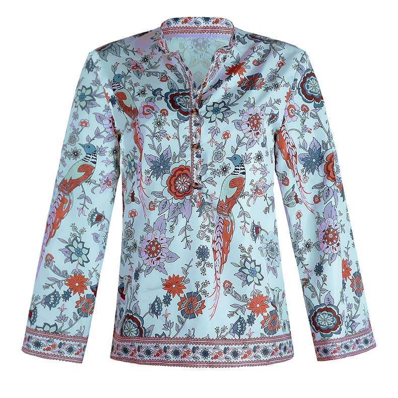 Rosa Clothing - Vente Chemisier – femme - Blouse ample à manches longues à imprimé bohème7