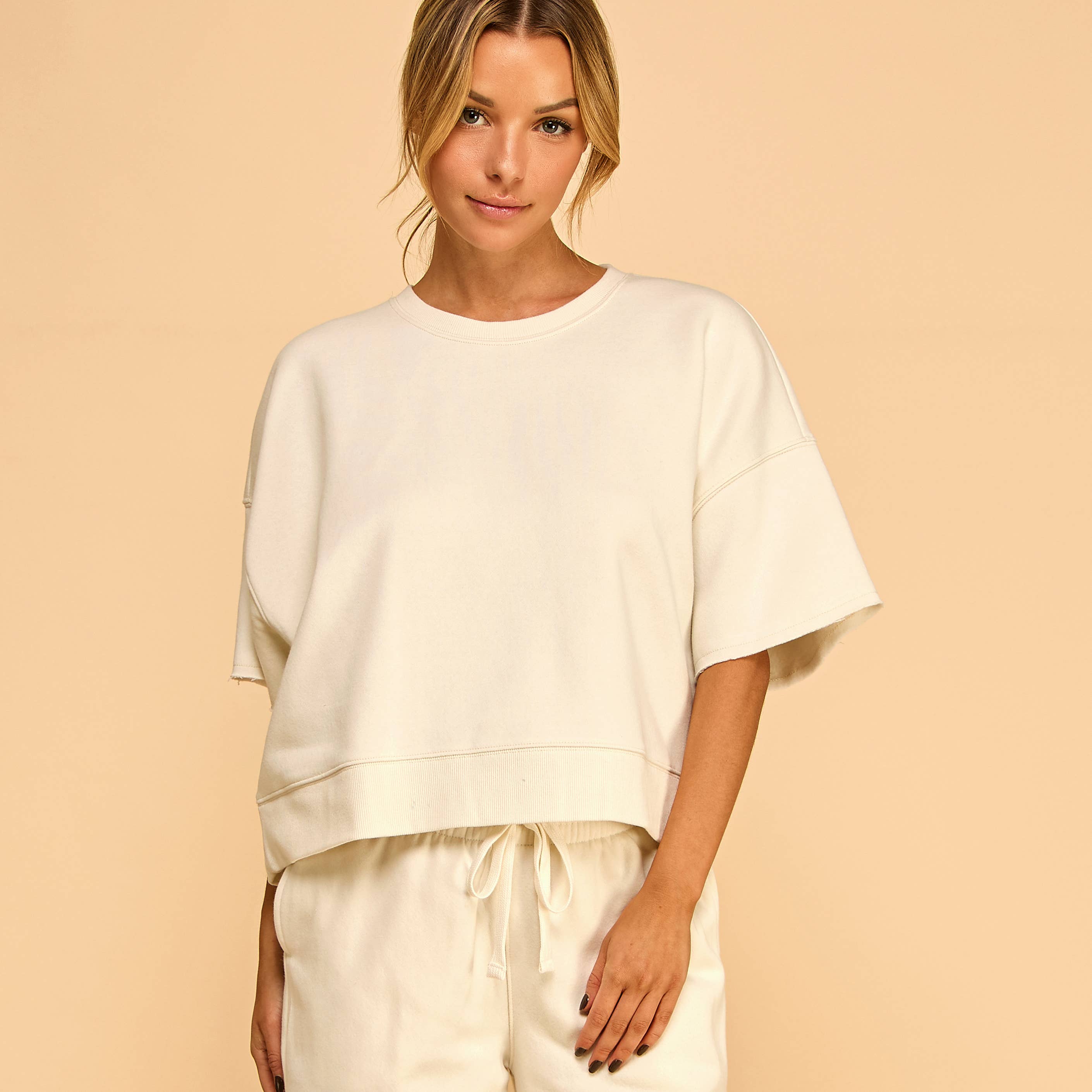 FREEZIA - Wholesale Sweatshirt - Women's - SUPER SOFT SHORT SLEEVE SWEATSHIRT IN FRENCH TERRY-FZ0009-D18