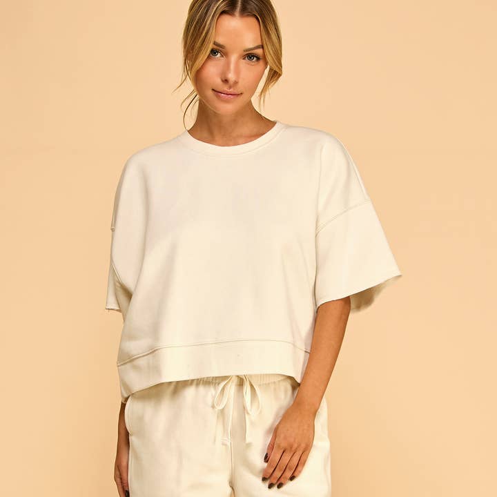 FREEZIA - Wholesale Sweatshirt - Women's - SUPER SOFT SHORT SLEEVE SWEATSHIRT IN FRENCH TERRY-FZ0009-D18