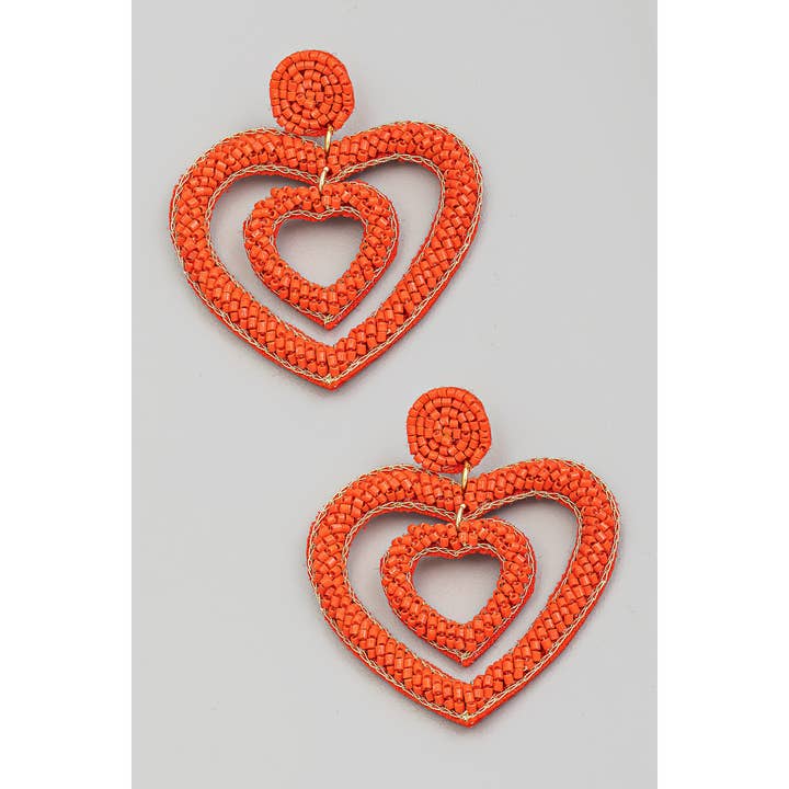 Layered Seed Beaded Hearts Dangle Earrings for wholesale by The Looks by Fame Accessories