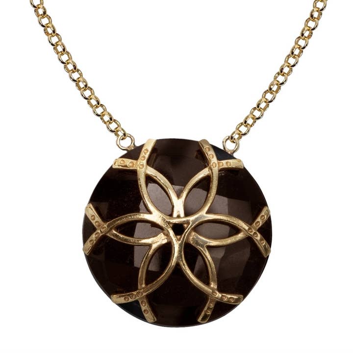 Smokey Topaz Medallion Horseshoe Necklace for wholesale by URBAN-EQUESTRIAN