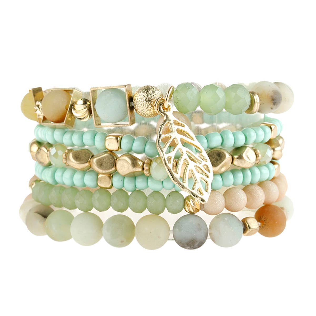 MYS Wholesale Inc - Wholesale Charm/Dangle Bracelet - Natural Stone Mixed Beads Leaf Charm Bracelet8
