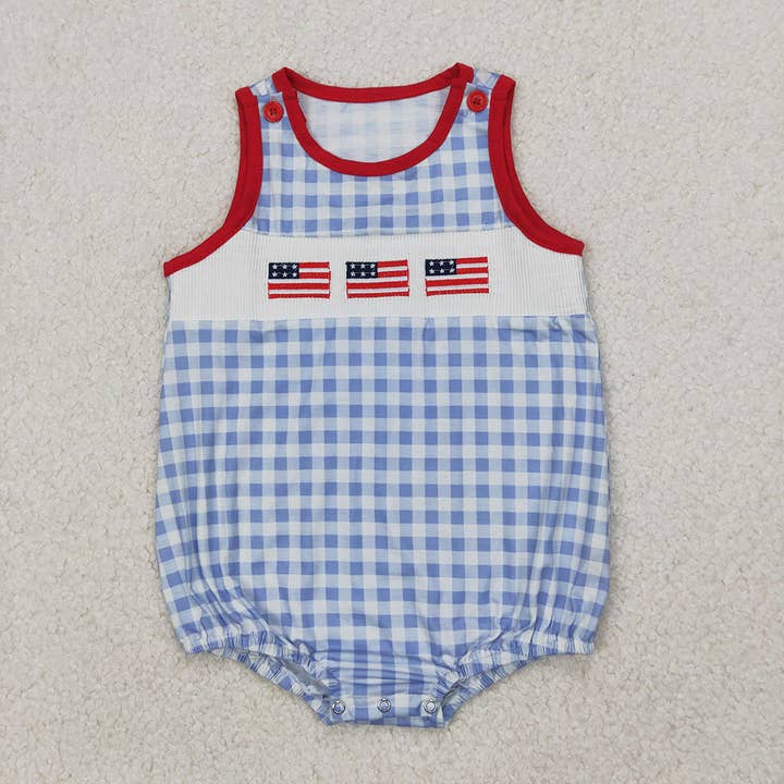 Aier Wholesale - Wholesale Clothing Set - Baby - Smocked Sibling Boys Baby Girls 4th Of July Flags Rompers Dresses