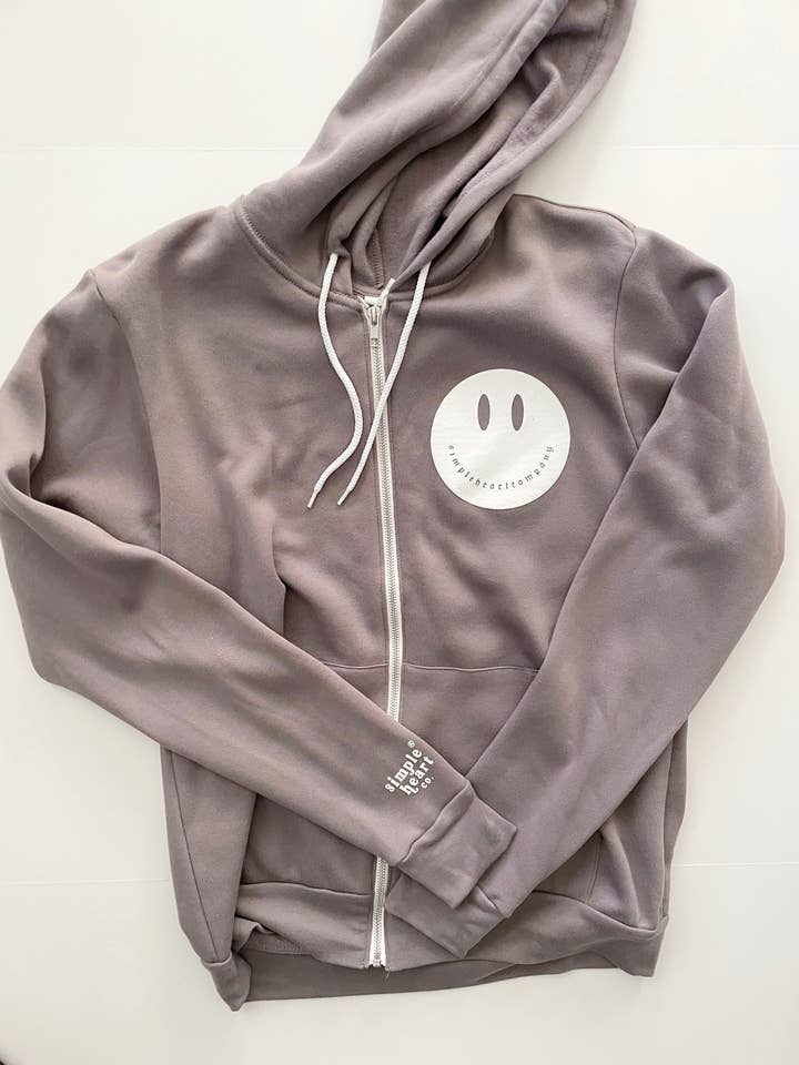 SHC smiley gray zip hoodie for wholesale by Simple Heart Co