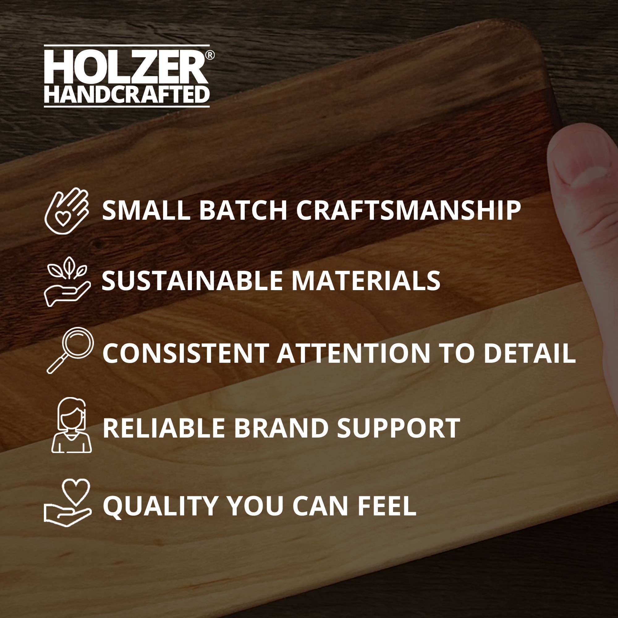 Holzer Handcrafted ® - Wholesale Cutting Board - Handmade Cutting Board 16" x 10" x .8" | Maple, Cherry, Sapele, Walnut Hardwood | Holzer Handcrafted10