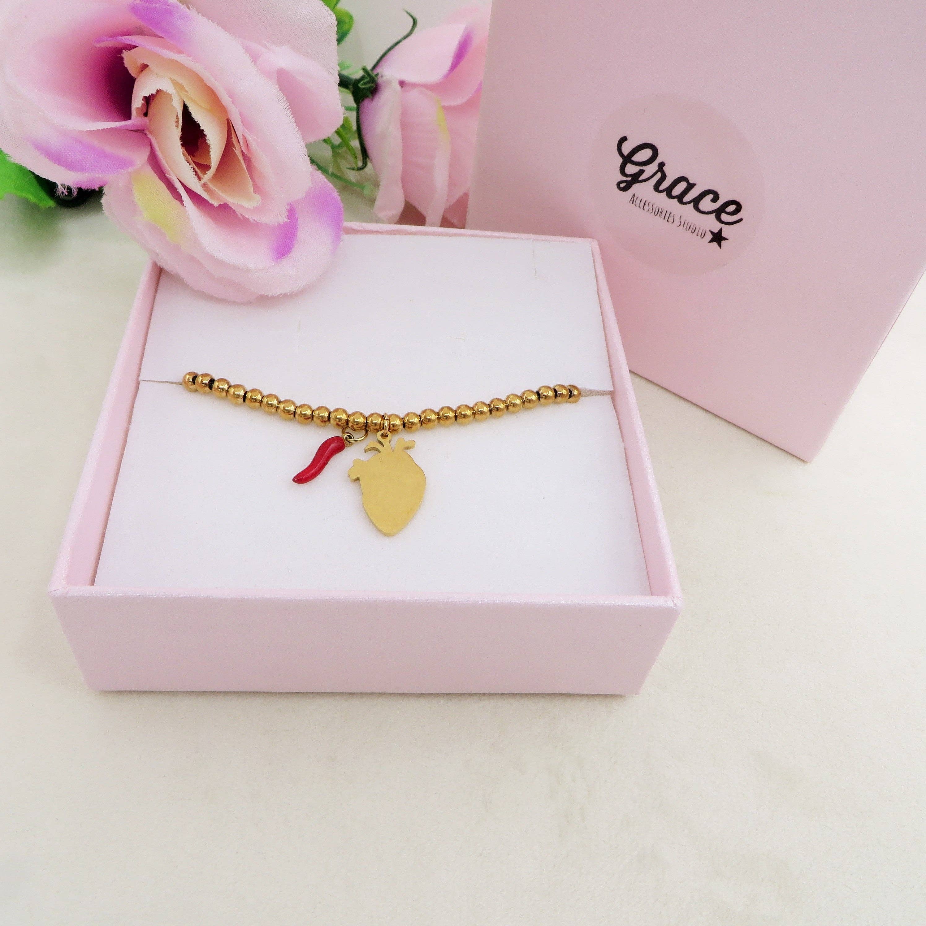 Daemon srls - Wholesale Charm/Dangle Bracelet - HUMAN HEART charm BRACCIALE  Pallini ~ ACCIAIO inossidabile - Bracciale cuore anatomico con ciondoli5