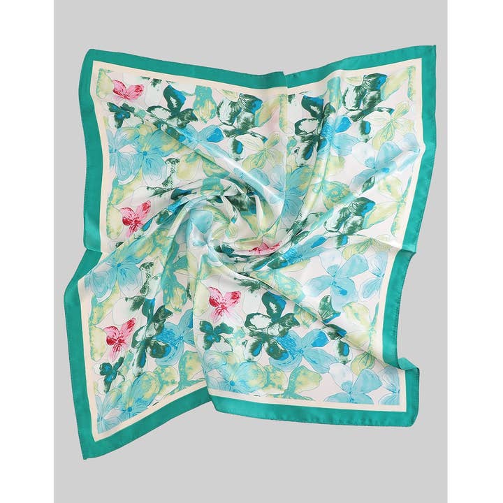 SILKESLENT GRÖN BLOMSIG MÖNSTRAD FYRKANTIG SJAL för wholesale av Girly