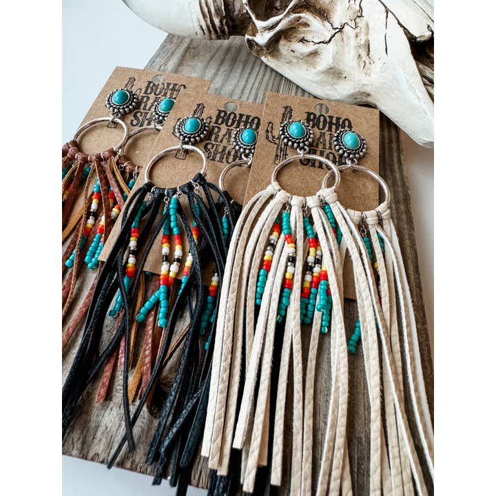 Boho Ranch Shop - Wholesale Tassel Earrings - Western Long Leather Tassel Earrings