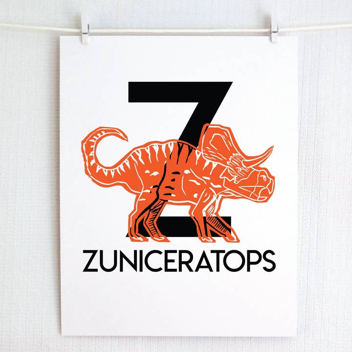 Z is for Zuniceratops Illustrated Print for wholesale by Jamie Palmer Keating