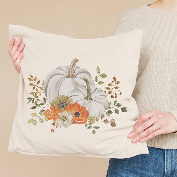 Go Charlotte - Wholesale Throw Pillow Cover - Gray Pumpkins With Foliage Pillow Cover1