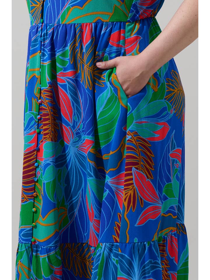 Cobalt Multi Malton Tropical Evianna Button Down Flutter Maxi Dress Curve for wholesale on Faire