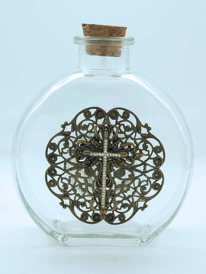 VHWB26 - Vintage Holy Water Bottle with Cross Design for wholesale by Contreras Designs