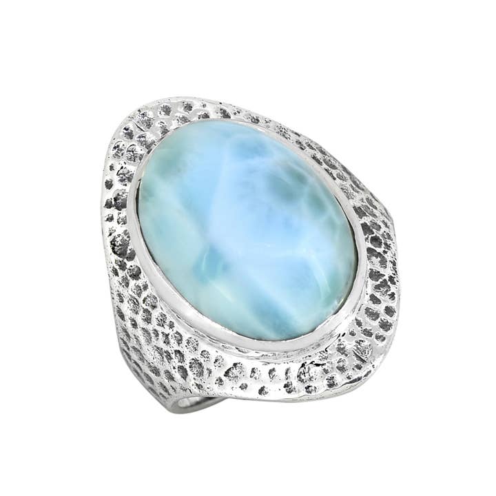 Tiramisu - Wholesale Cocktail/statement ring - 925 Silver Larimar Skygrain Crest Statement Ring4