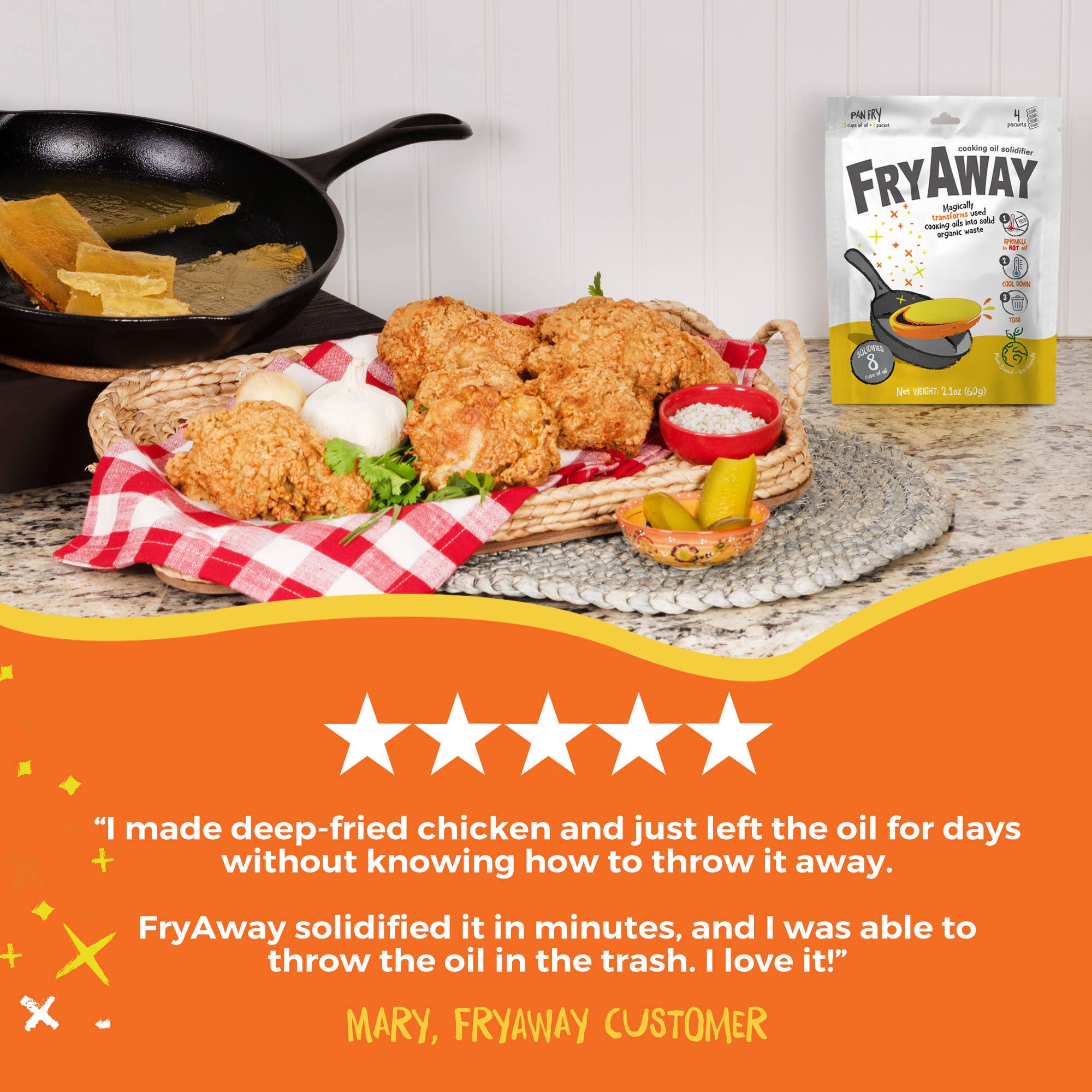 FryAway Cooking Oil Solidifier - Wholesale Kitchen Tool/Gadget - FryAway Super Fry - Easy, Mess-free Cooking Oil Disposal (Shark Tank)7