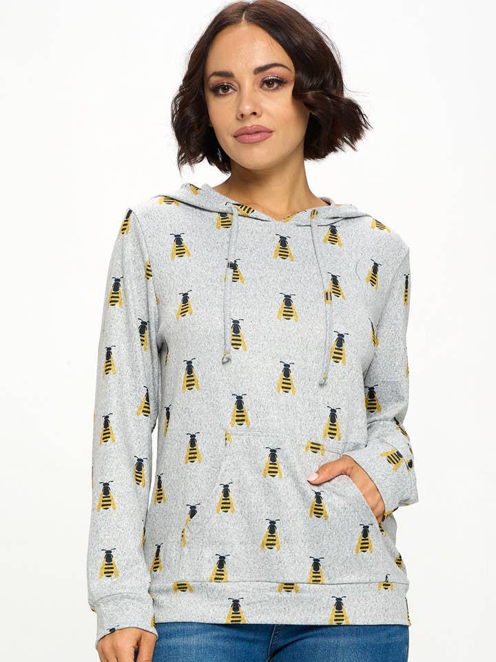 Allover Lille Bee Print Hættetrøje Med Lomme for engroshandel hos LA Soul