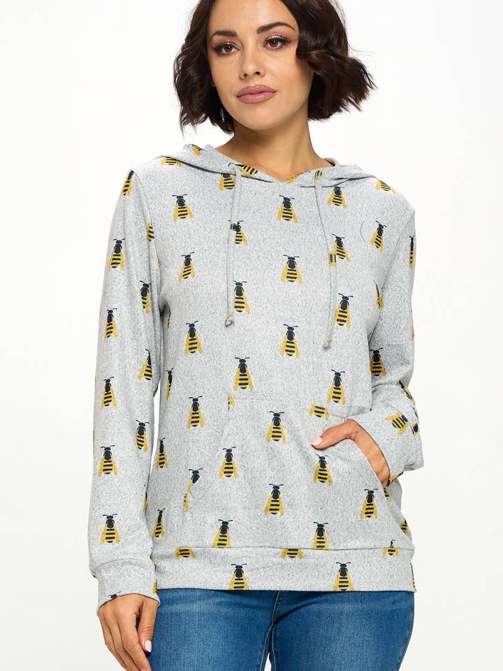 Allover Small Bee Print Hoodie With Pocket for wholesale by LA Soul