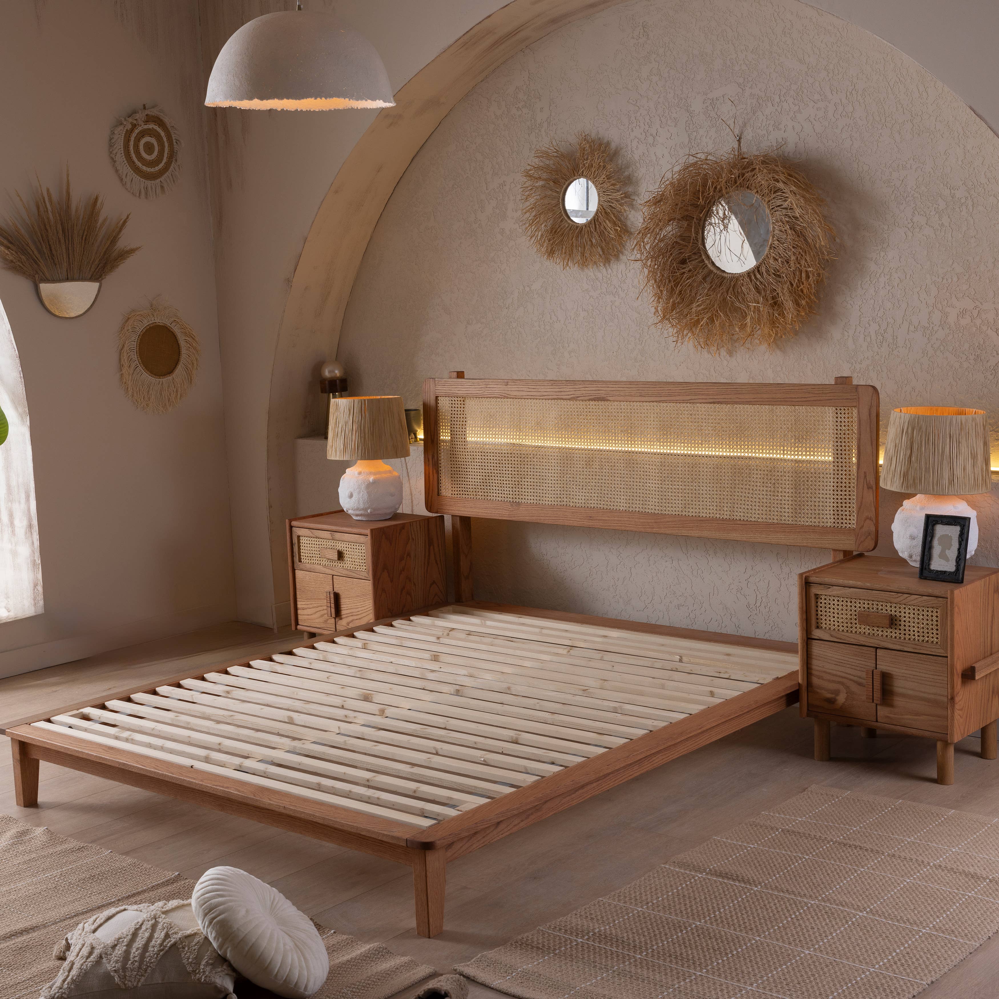 Halohope, LLC - Wholesale Bedroom Furniture - Handcrafted Oak Bedframe with Cane Headboard8