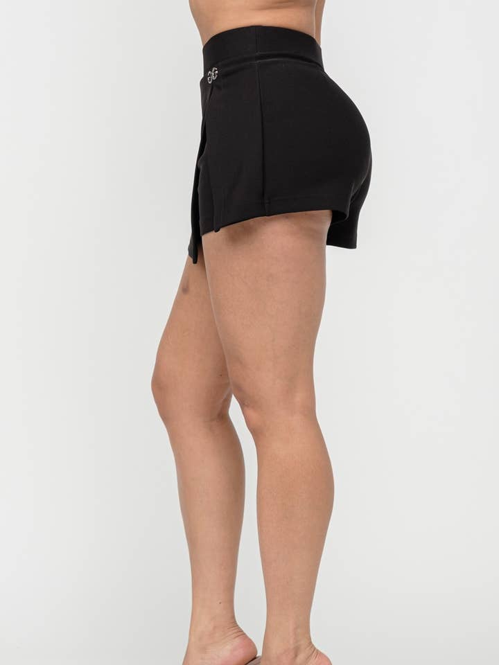 Black Wrap Mini Skort With Side Slits and G Shaped Clips for wholesale on Faire0