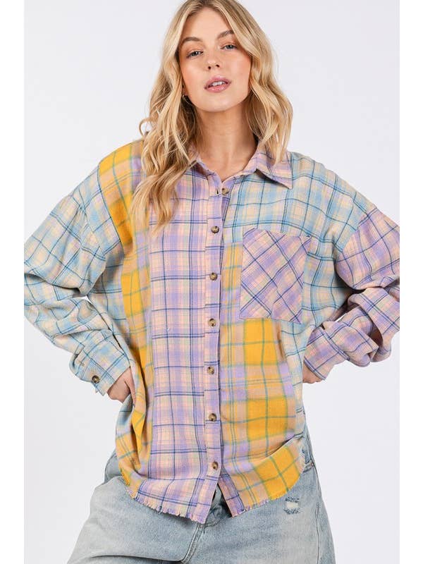 LAVANDA CAMICIA IN FLANELLA SCOZZESE A MANICHE LUNGHE MIX MATCH in vendita all'ingrosso su Faire
