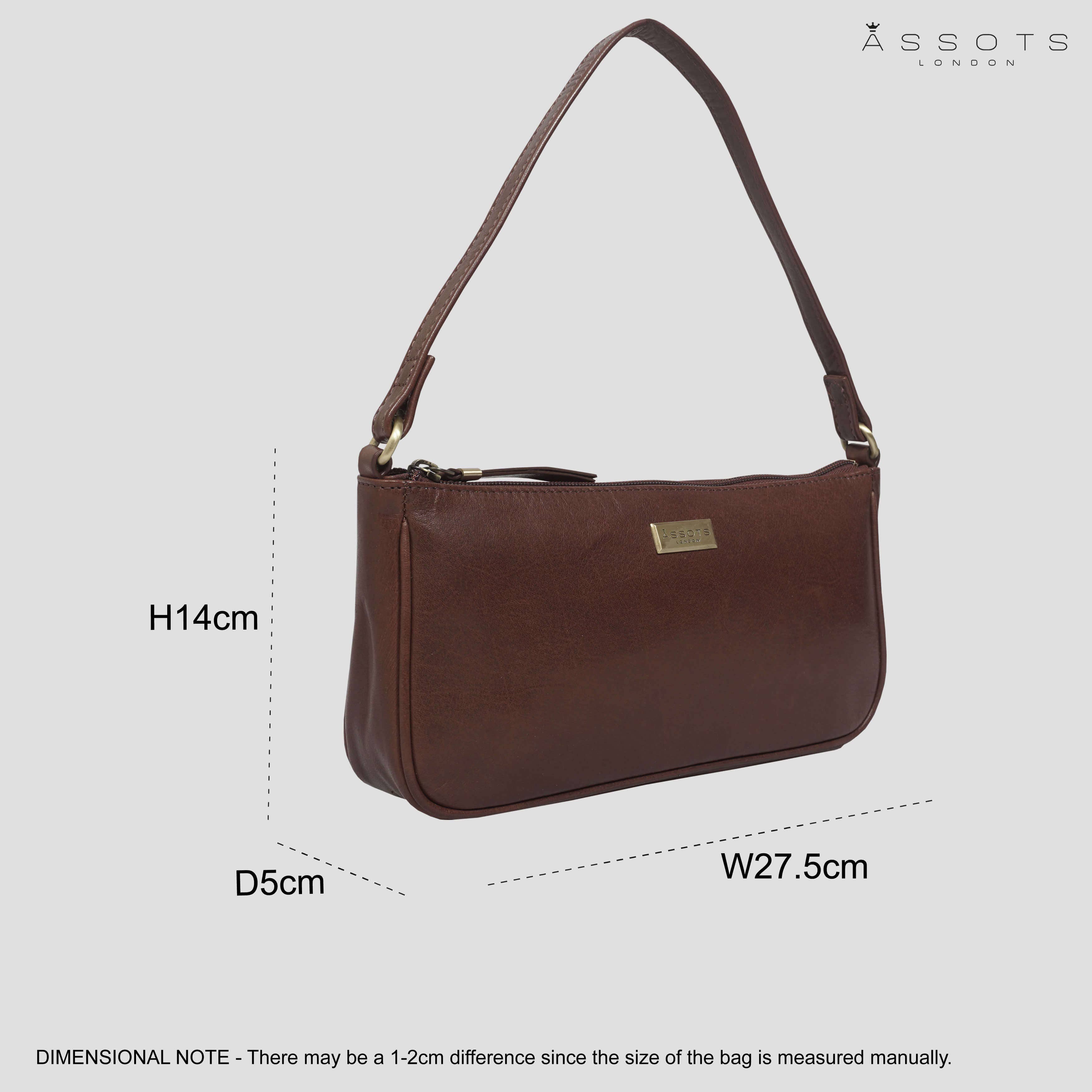 Assots London – wholesale Shoulder bag – women's – 'ZARA' Brown Smooth Real Leather Baguette Shoulder Bag3