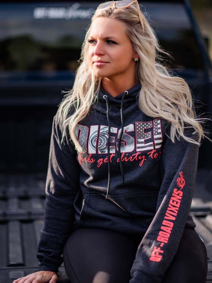 Diesel Girl Unisex Pullover Hoodie for wholesale by Off Road Vixens Clothing Co.