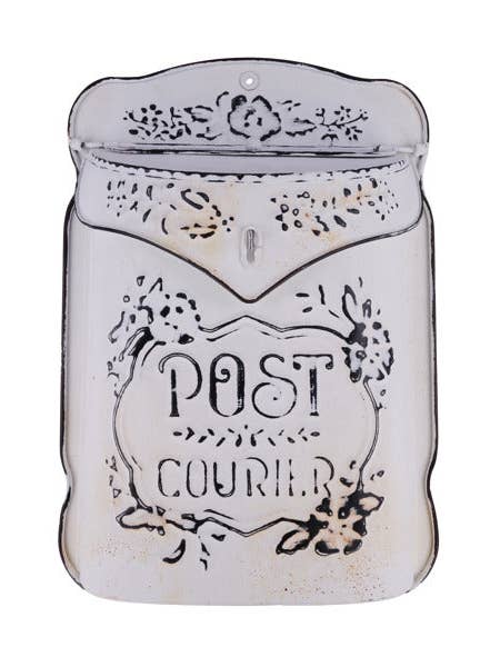 15.5"H X 10.5"L X 4.25"W METAL MAILBOX - ANTIQUE WHITE/RUST - AM048466 for wholesale by General Wholesale Inc