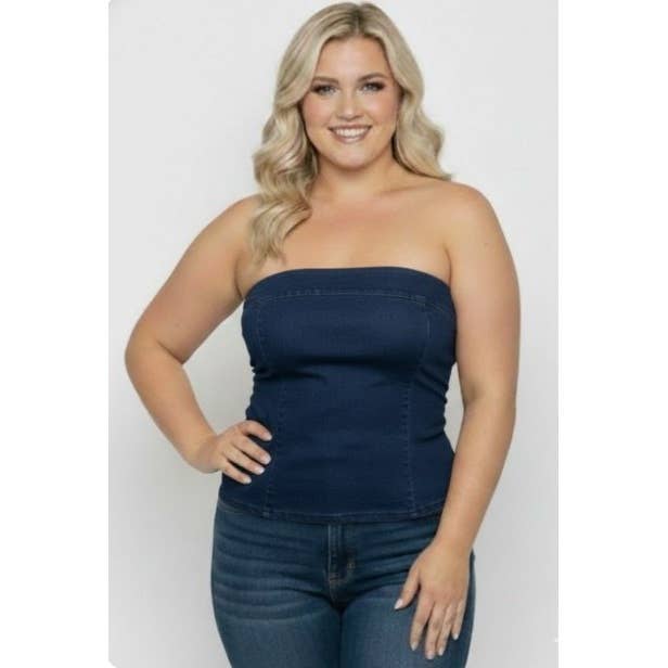TOP BUSTIER EN JEAN GRANDE TAILLE AVEC FERMETURE ÉCLAIR AU DOS pour la vente par Curve Market