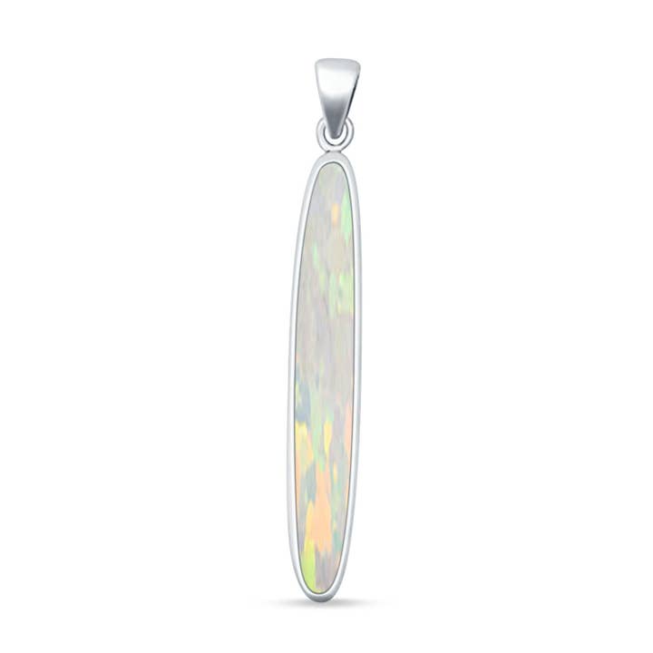 Oval Lab Created White Opal Stick Pendant Oxidized for wholesale by Blue Apple Imports
