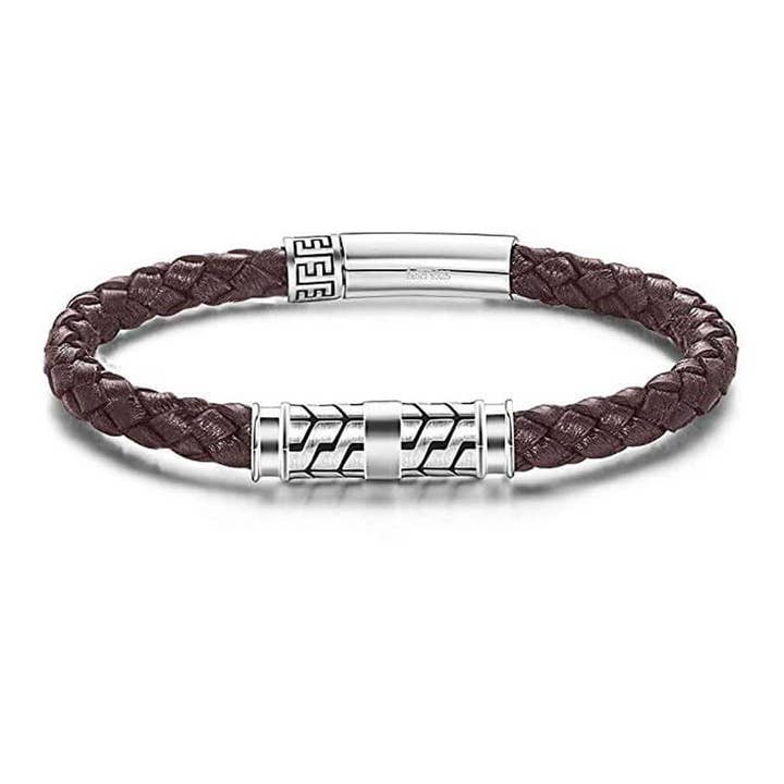 FANCIME DESTINATION Mens Leather Sterling Silver Bracelet for wholesale by Fanci Me Jewelry