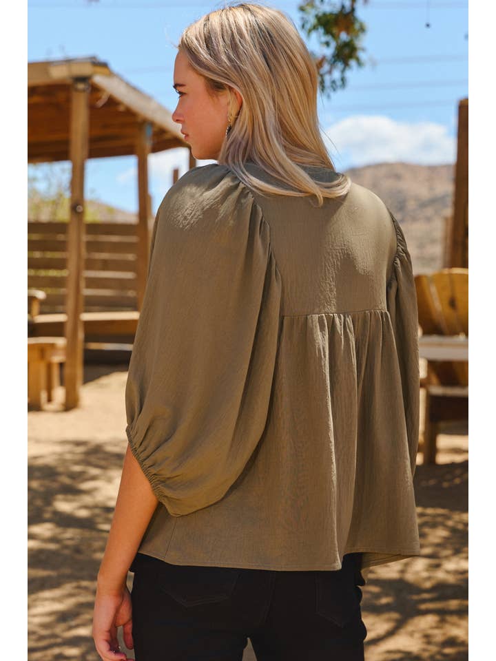 Oddi - Wholesale Blouse - Women's - Plus Solid Airflow Batwing 3/4 Sleeve Top