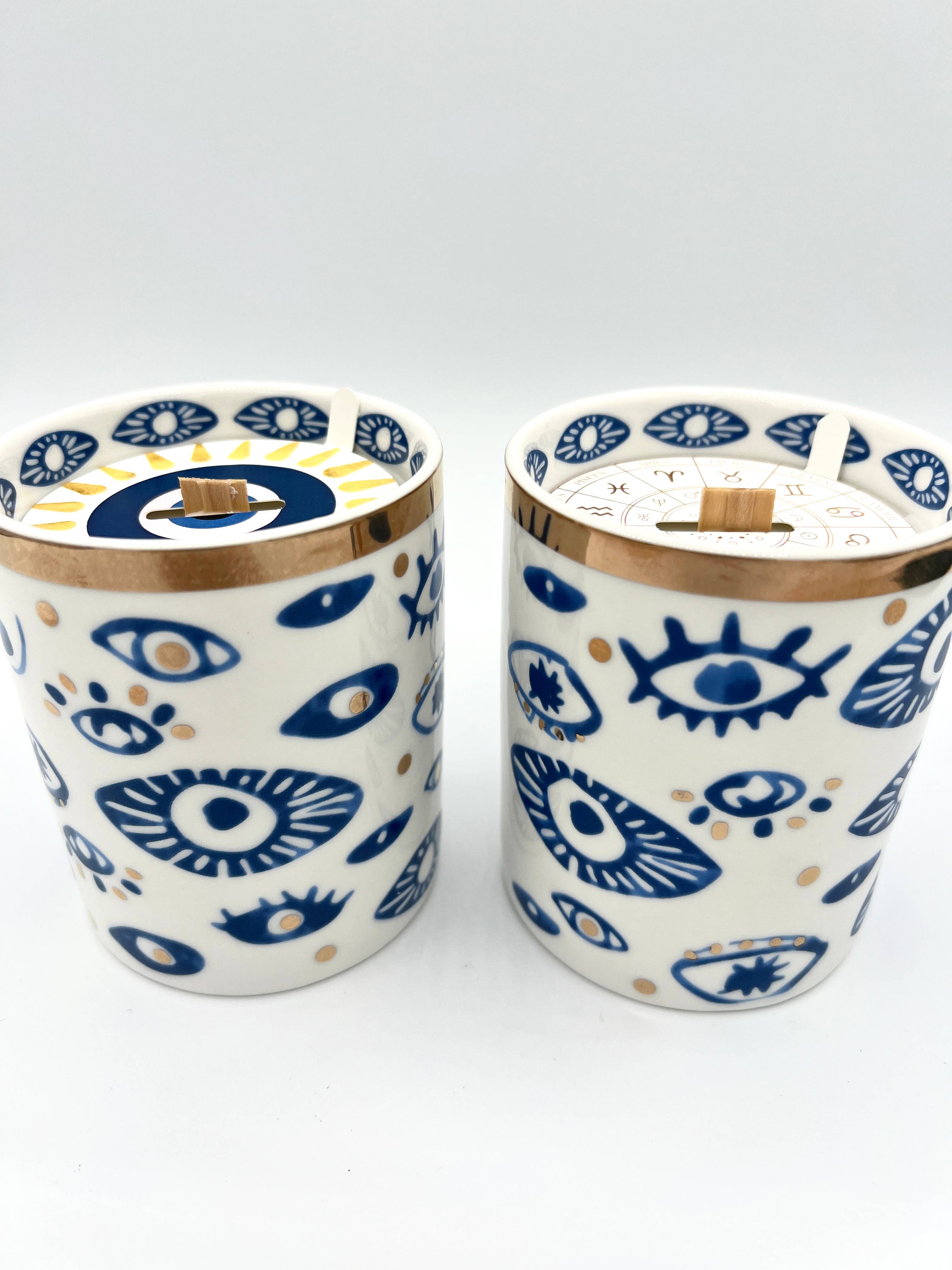 The Sacred Wild Candle Co - Wholesale Novelty Candle - NEW! Beautiful Gold, Blue & White Ceramic "Evil Eye" Candle 3